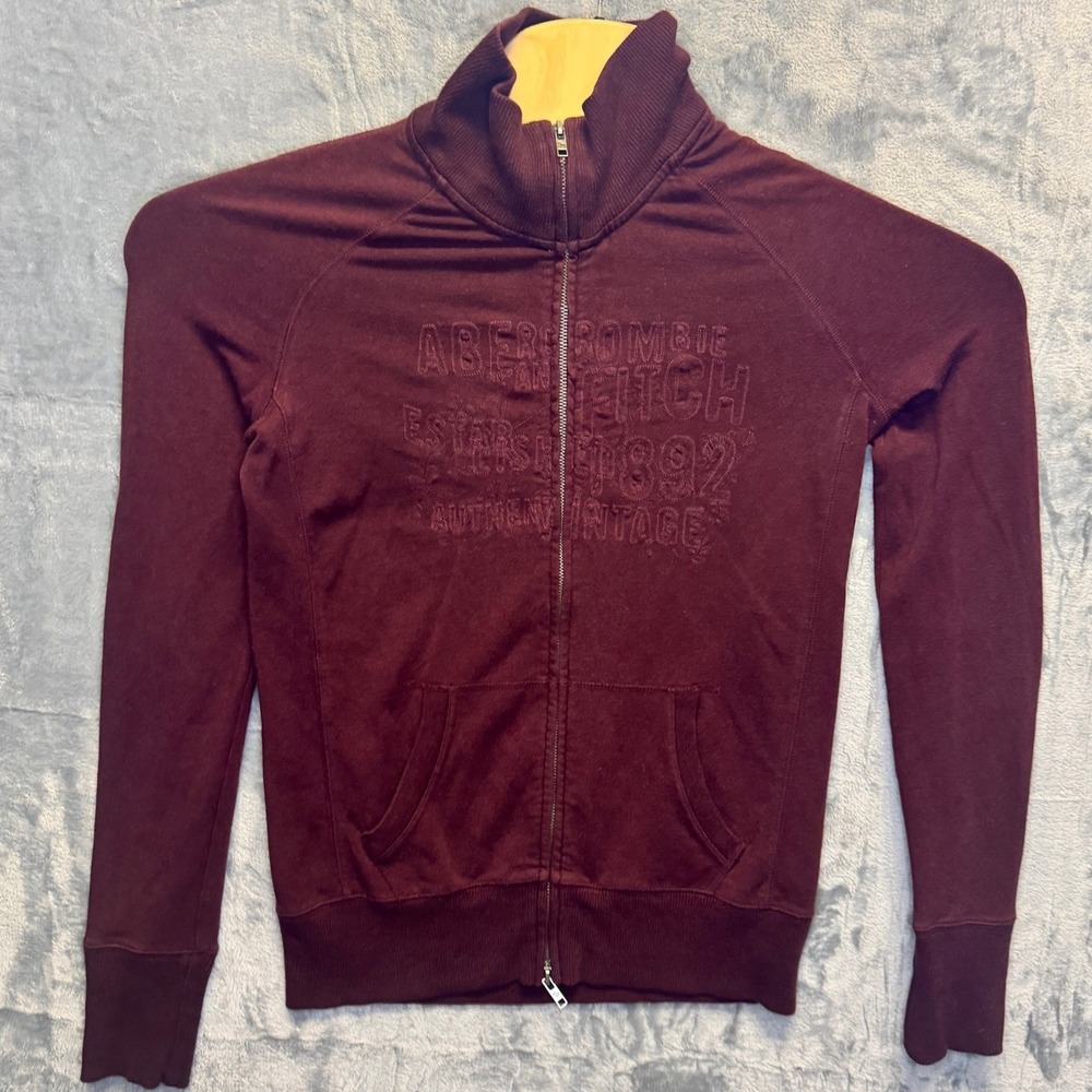 2149 | Abercrombie & Fitch Logo Elbow Patch Track Jacket Burgundy Womens L Y2K